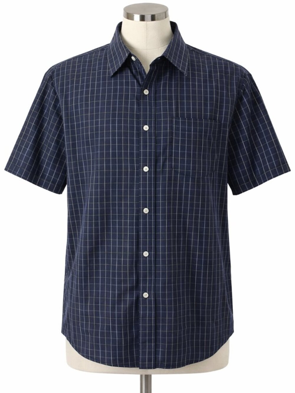 KnightBridge Navy Blue Plaid Short Sleeve Button Down Shirt M 21x25
